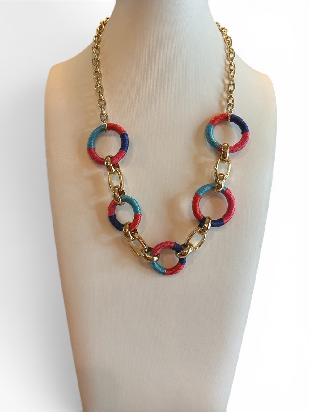 Lia Sophia Gold Chain Necklace with Multicolor Rope Rings